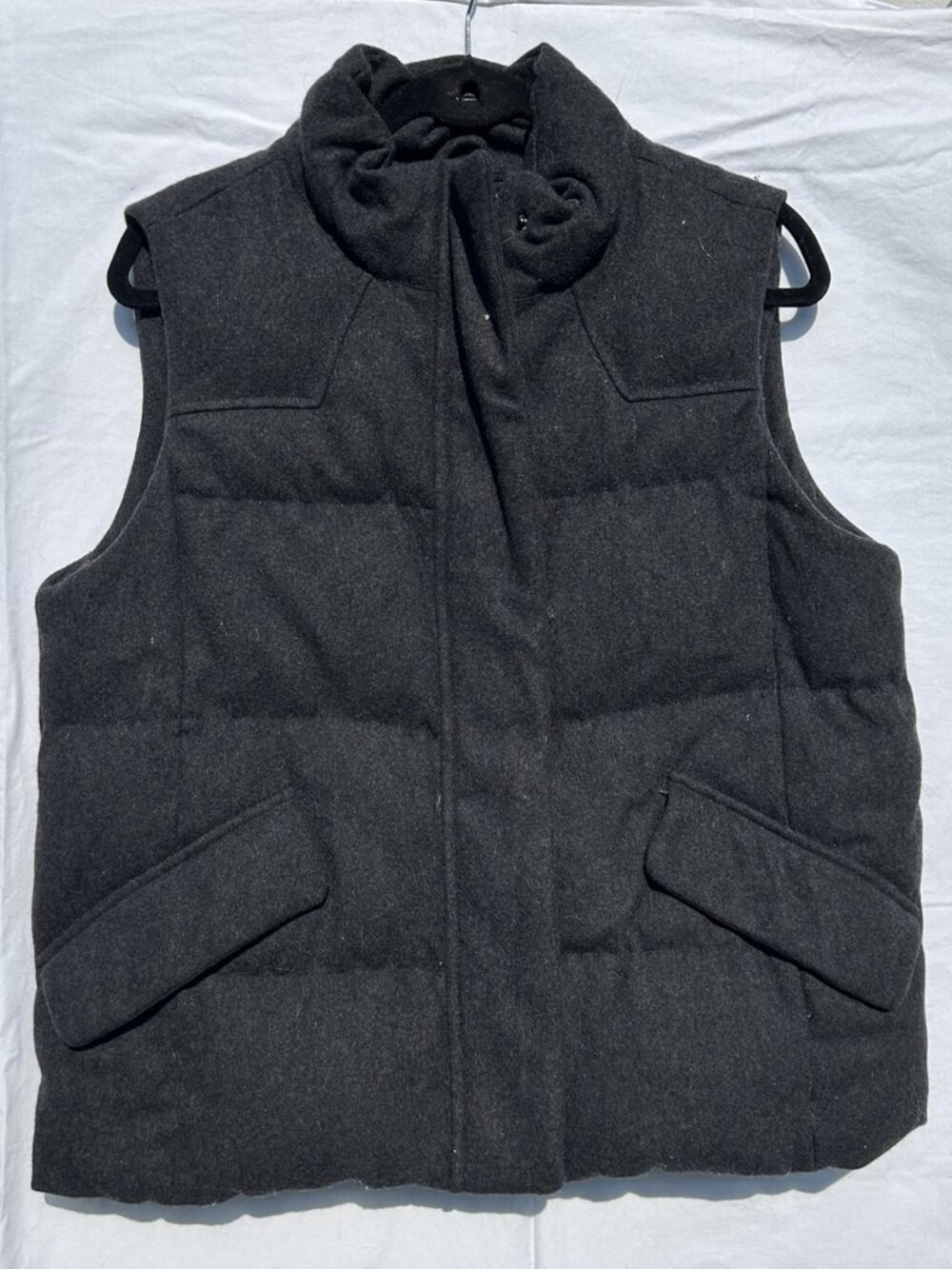 Mens Down Puffer Vest Wool Twill Gap Charcoal Gray Snap Zipper Large